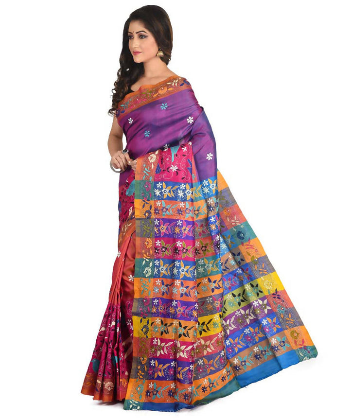 Violet exclusive bengal silk saree with hand embroidery work