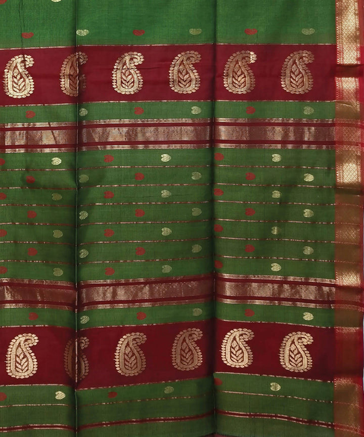 Green handloom cotton silk maheshwari saree
