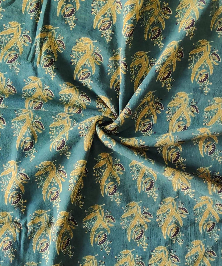 2.5m Green yellow natural dye handspun handwoven cotton ajrakh fabric