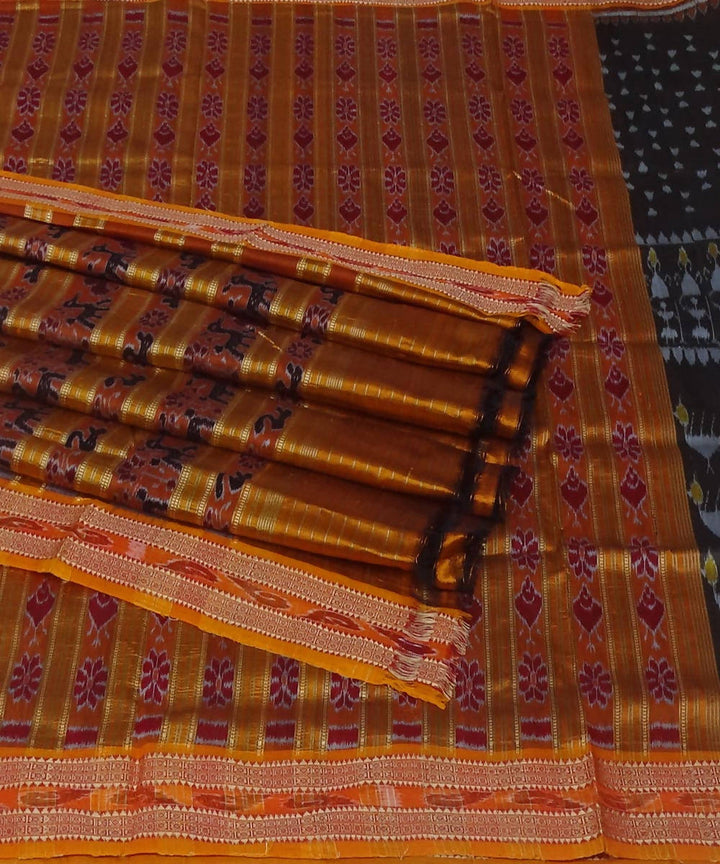 Handwoven moss green golden patli khandua silk saree