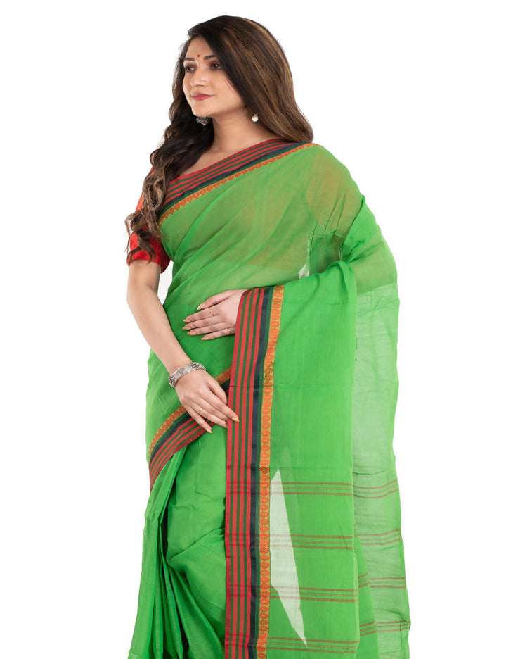 Light green bengal cotton handwoven saree