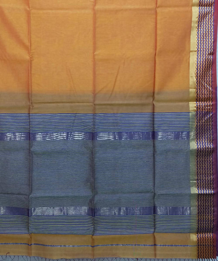 Mustard yellow handwoven cotton silk maheshwari saree