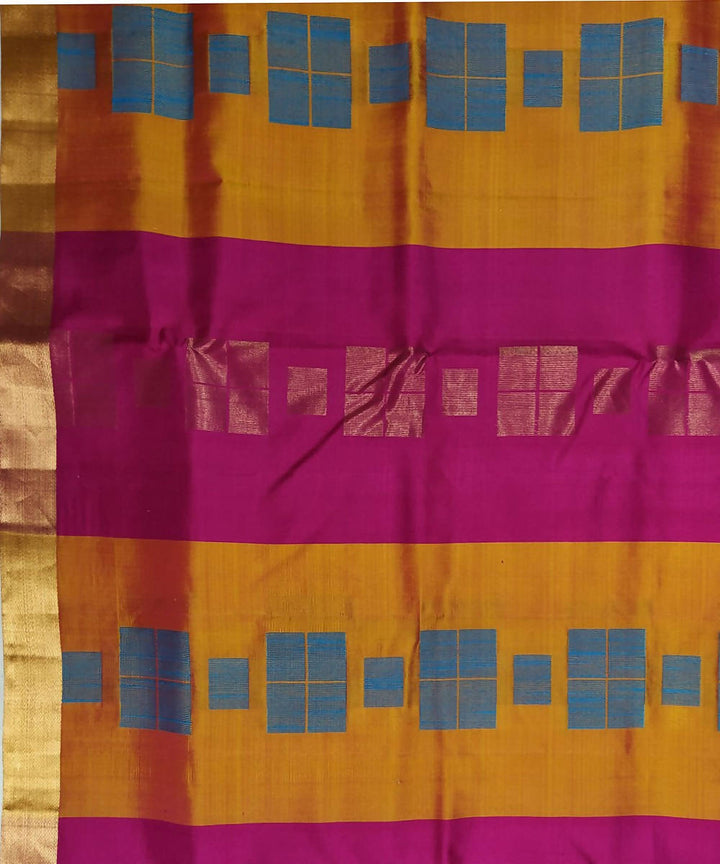 Mustard pink handloom soft silk saree