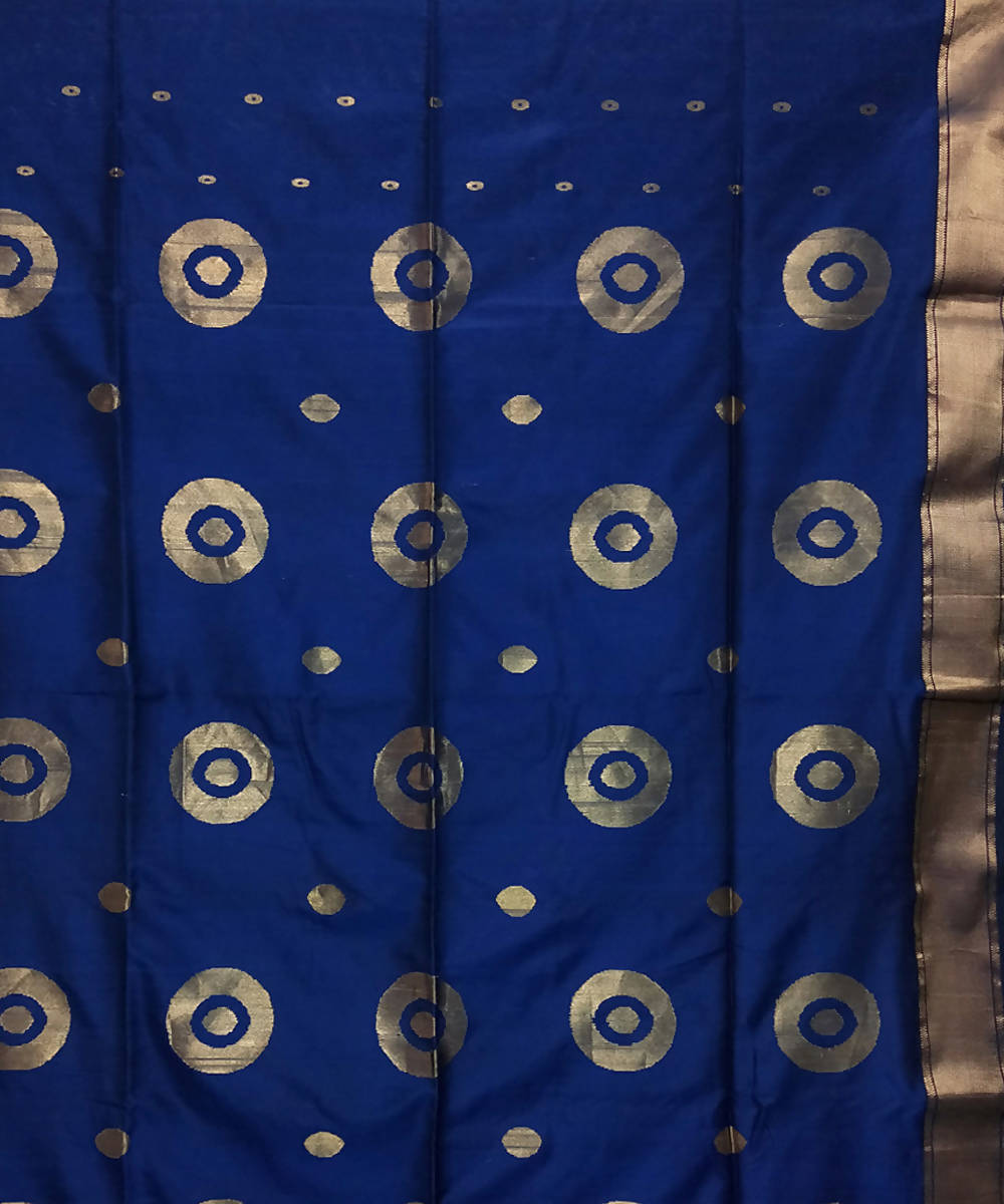 Navy blue handloom cotton silk maheshwari saree