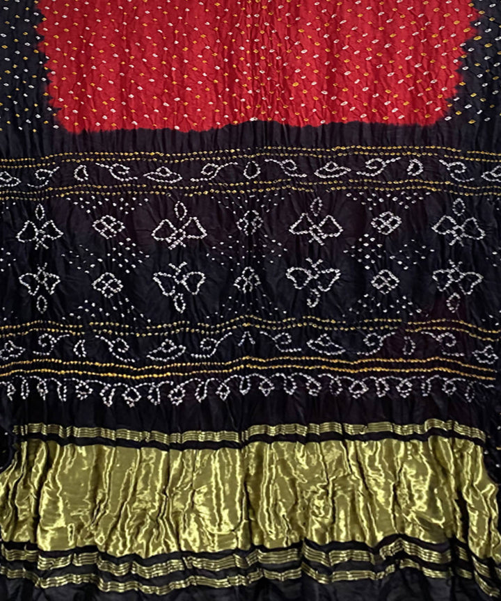 Black red hand printed bandhani gajji silk saree