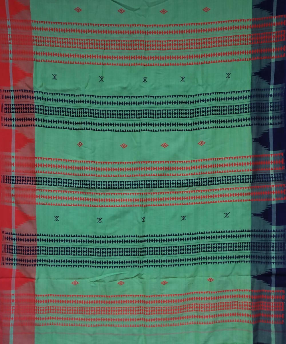 Cyan green navy blue handwoven coarse cotton kotpad saree