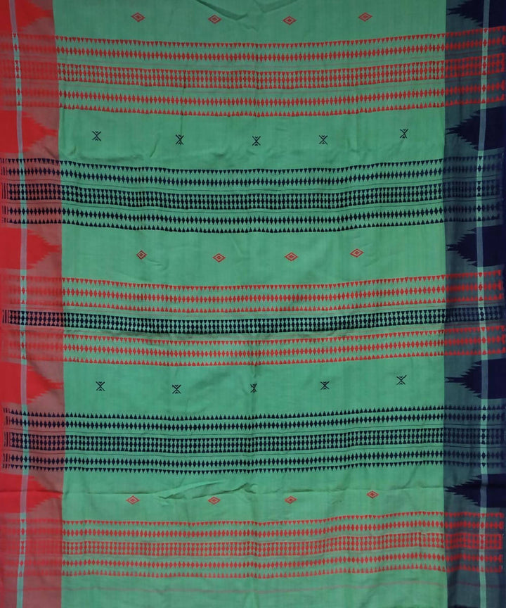 Cyan green navy blue handwoven coarse cotton kotpad saree