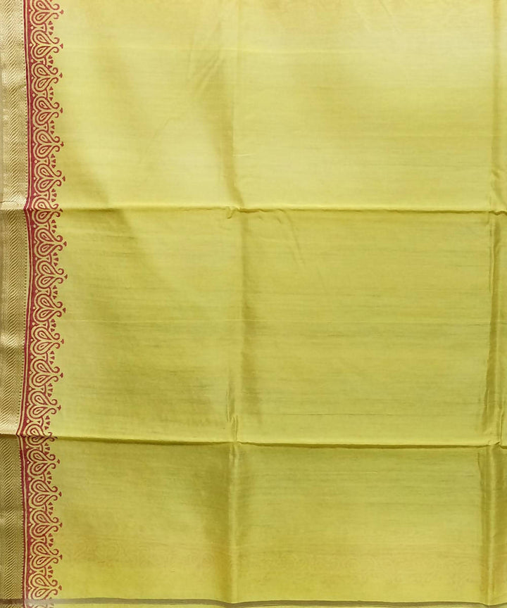 Buff yellow handwoven cotton silk maheshwari saree