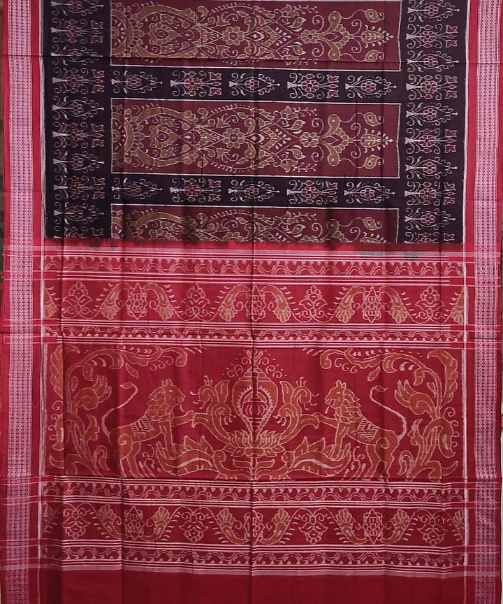 Black maroon cotton handwoven sambalpuri saree