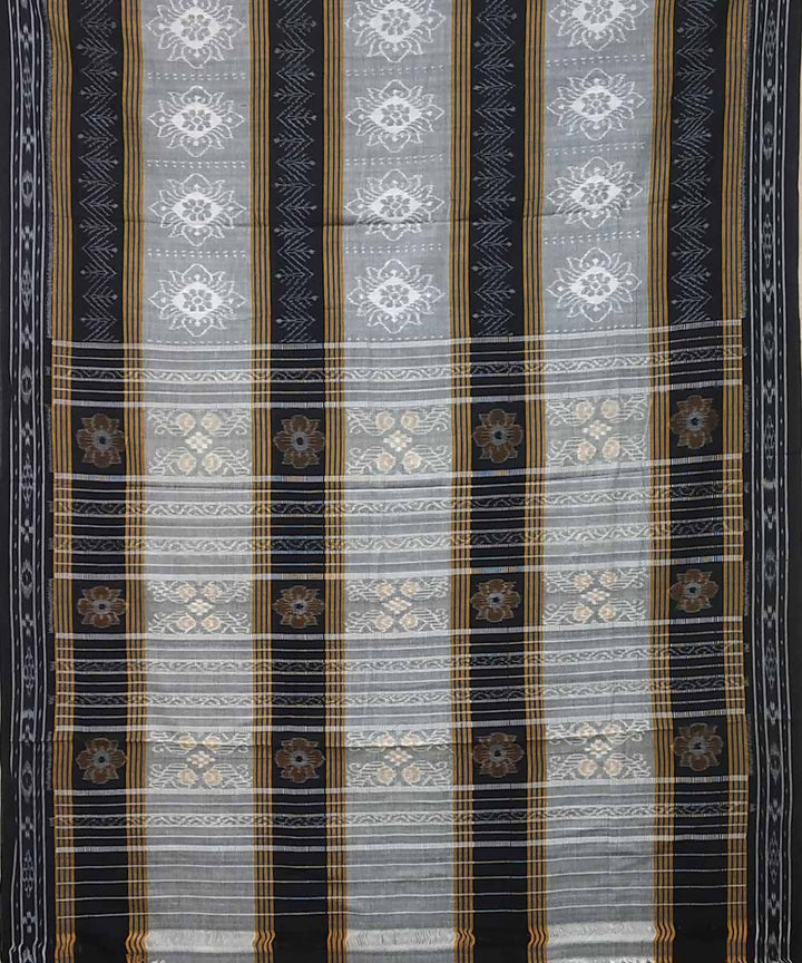 Light grey black handwoven cotton ikat nuapatna saree