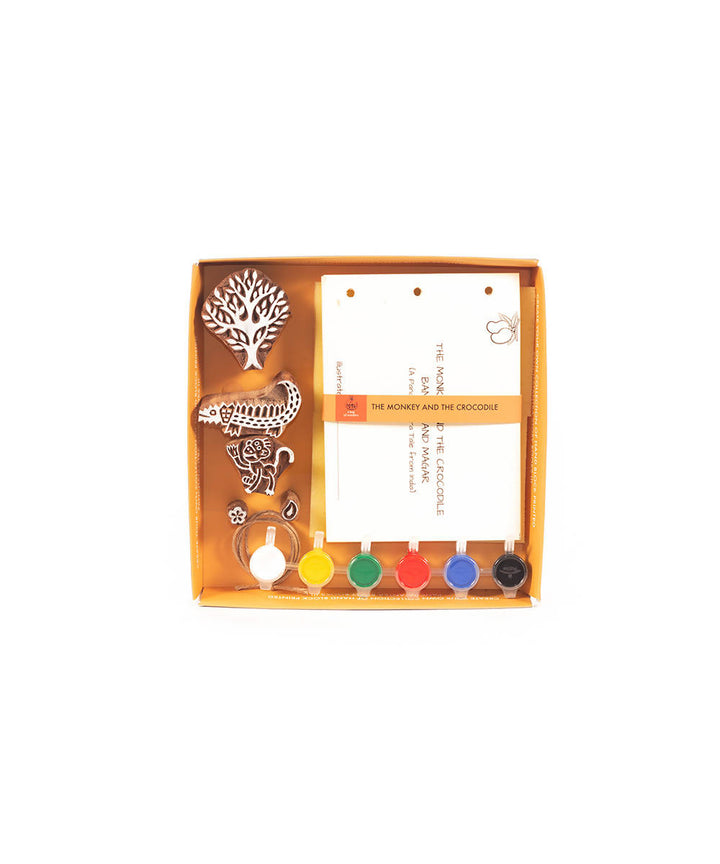 Wood Block Print DIY Craft Kit Panchatantra Book(Crocodile Monkey)
