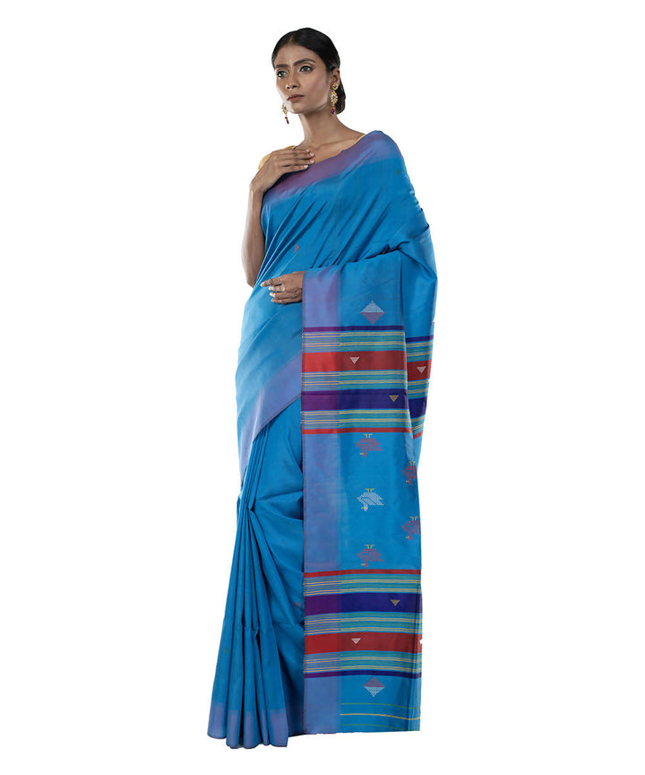 Dark blue handloom katan bengal silk saree