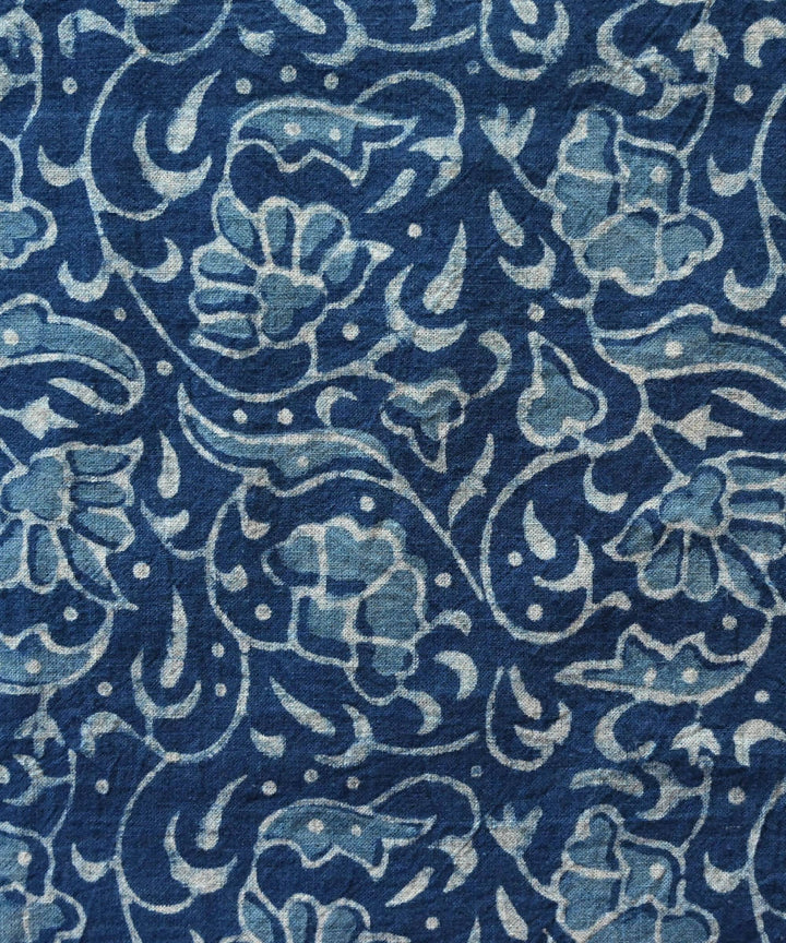Dark indigo hand block print handspun handwoven cotton fabric