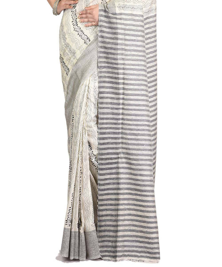 Grey exclusive bengal silk saree with hand embroidery work