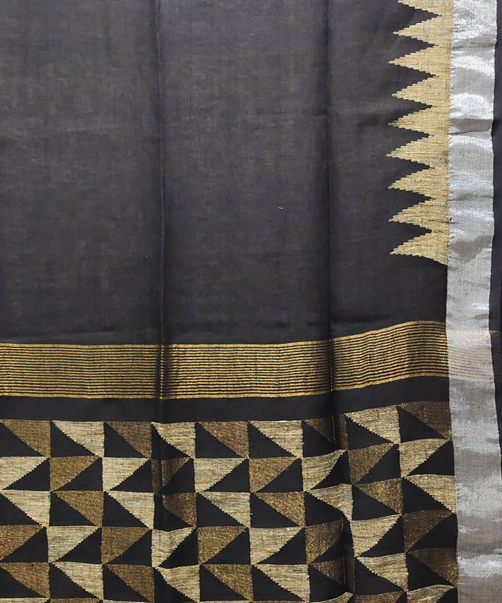 Black handwoven linen jamdani saree