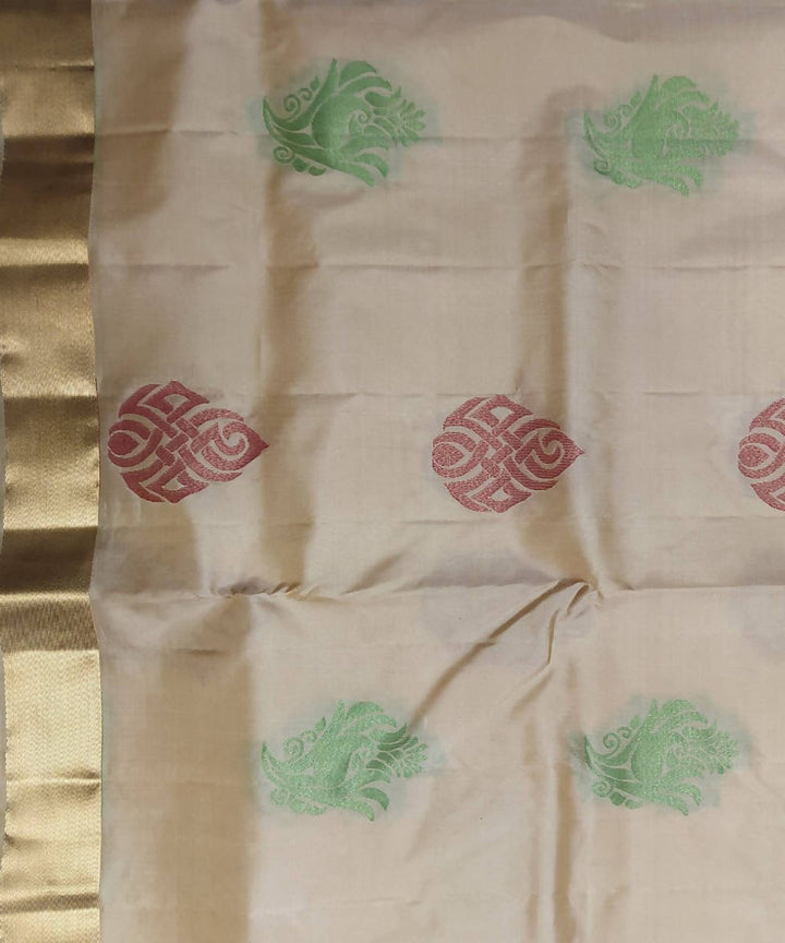 Cream and blue handloom soft silk saree