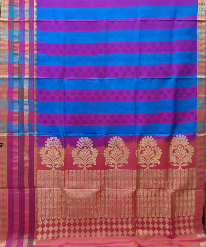 blue maroon stripe handwoven uppada silk saree