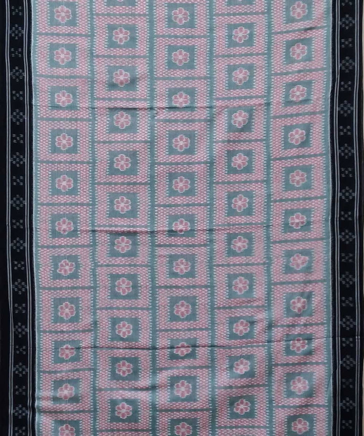 Gray black handwoven nuapatana ikat cotton saree