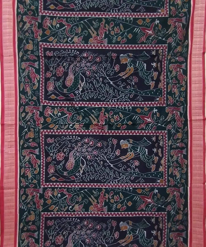 Black red handwoven cotton sambalpuri saree