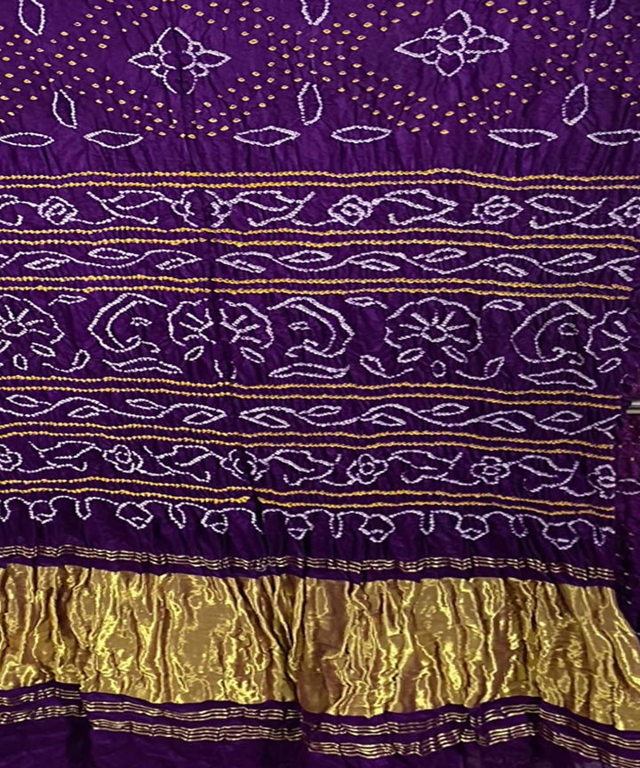 Violet hand printed bandhani gajji silk saree