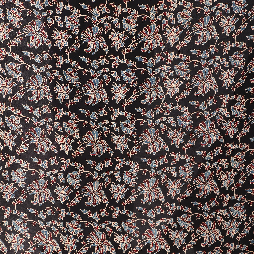 Black blue hand printed modal silk ajrakh saree