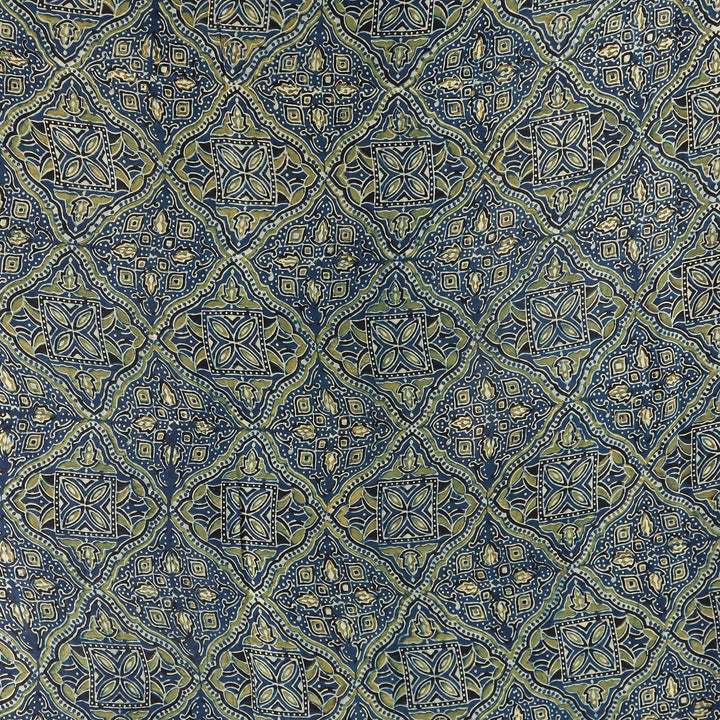 Navy blue cream hand printed modal silk ajrakh saree