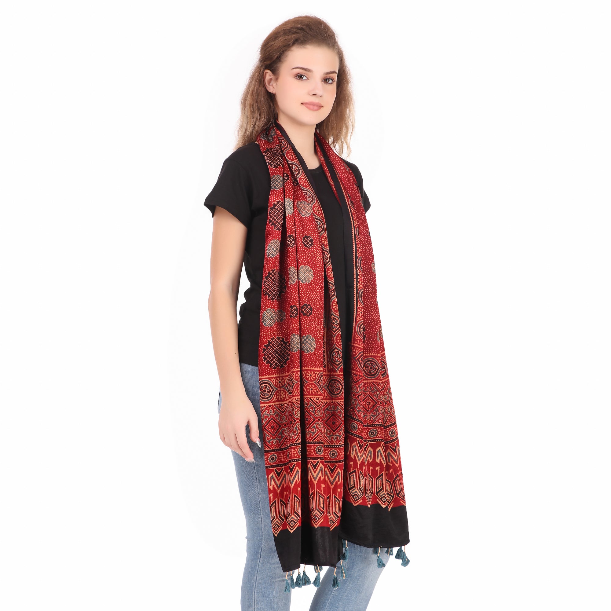 Black - Kutch Printed Mashru Silk Stole 08