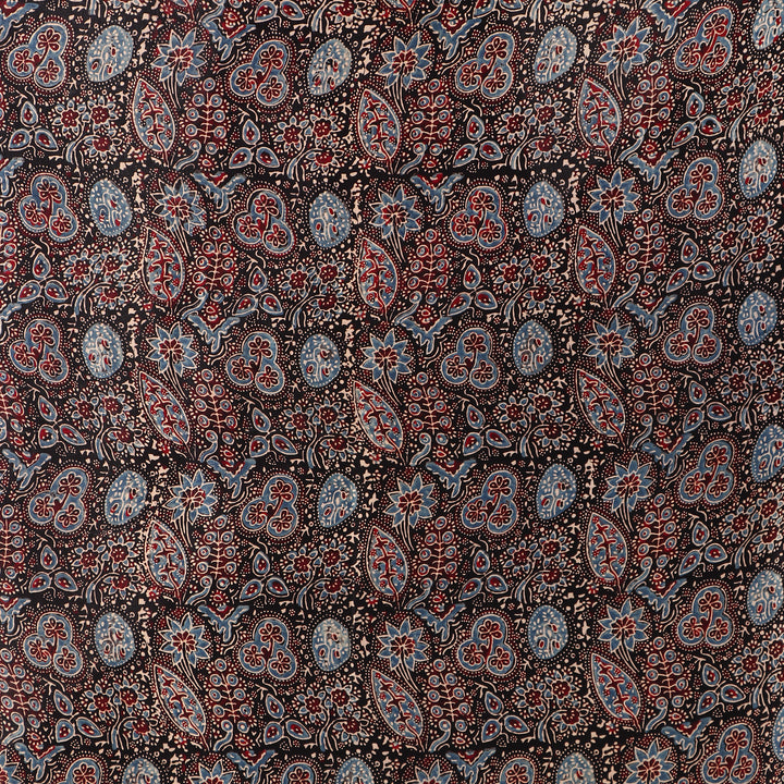 Black cream hand printed modal silk ajrakh saree