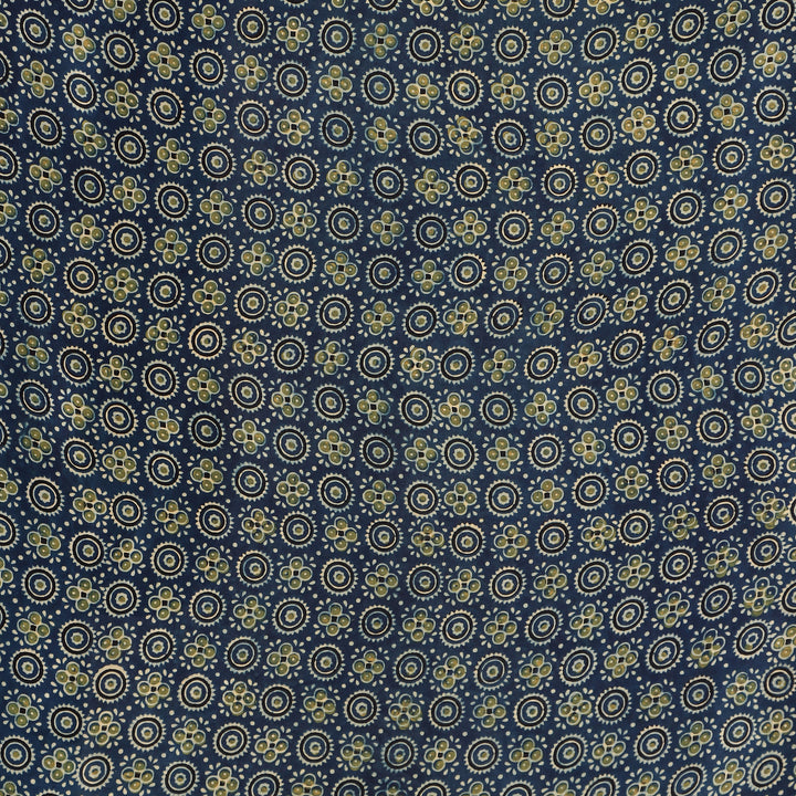 Blue cream hand printed modal silk ajrakh saree