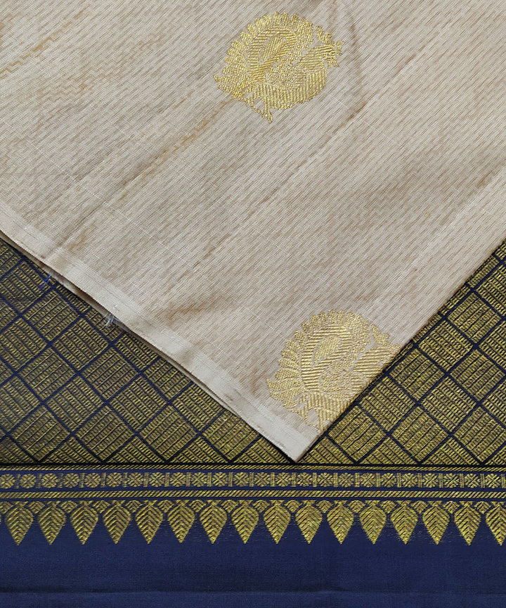Cream and blue handloom patli kanchi silk saree