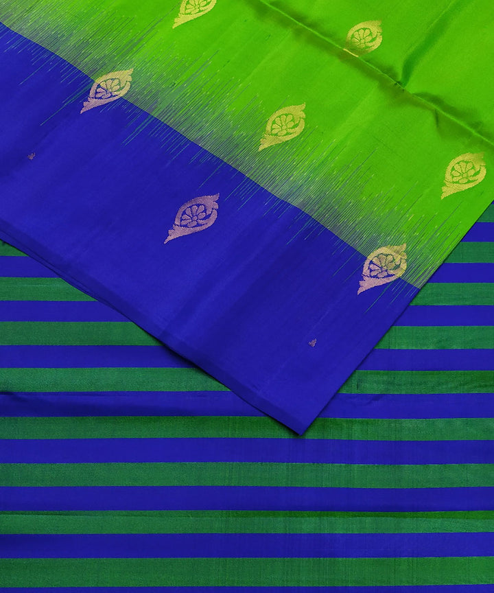 Light green and blue handloom soft silk saree