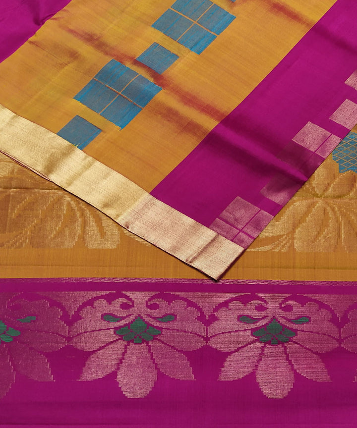Mustard pink handloom soft silk saree