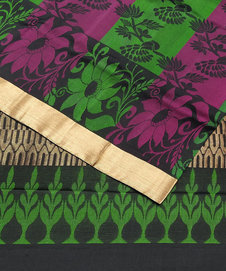 Black with floral motifs handloom soft silk saree