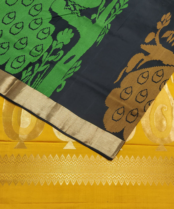 Black with elaborate peacock motifs handloom soft silk saree