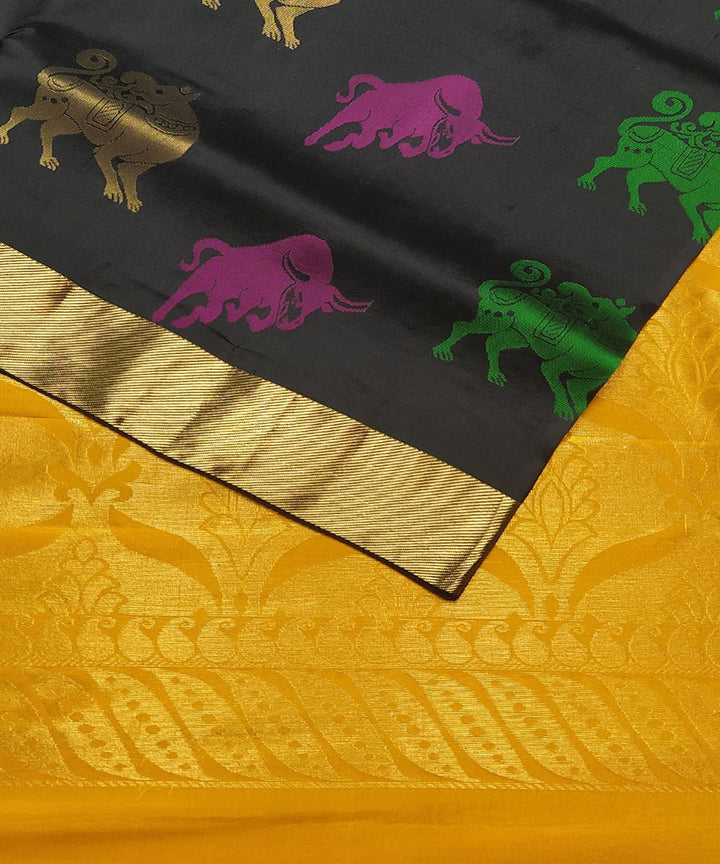 Black yellow handloom soft silk saree