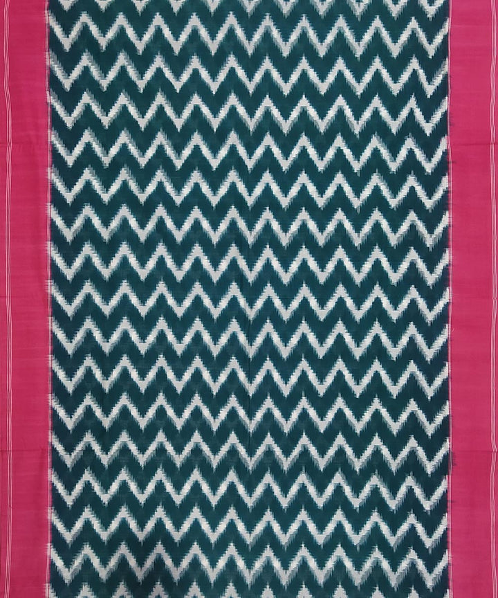 Dark green and pink cotton handwoven pochampally ikat saree