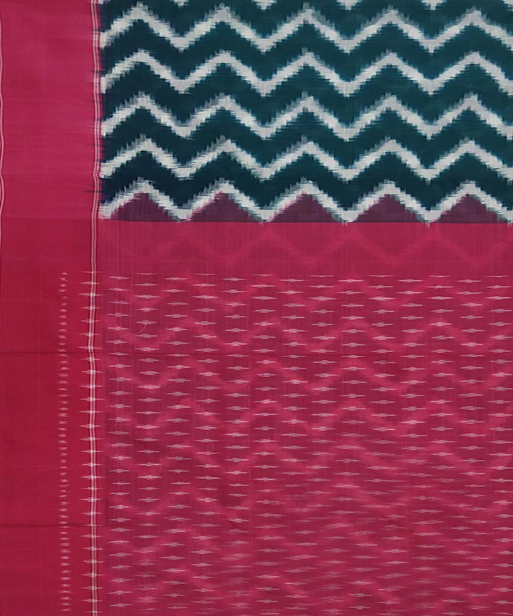 Dark green and pink cotton handwoven pochampally ikat saree