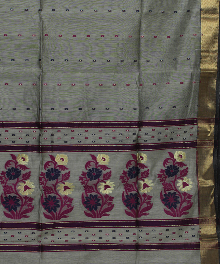 Grey handloom cotton bengal saree