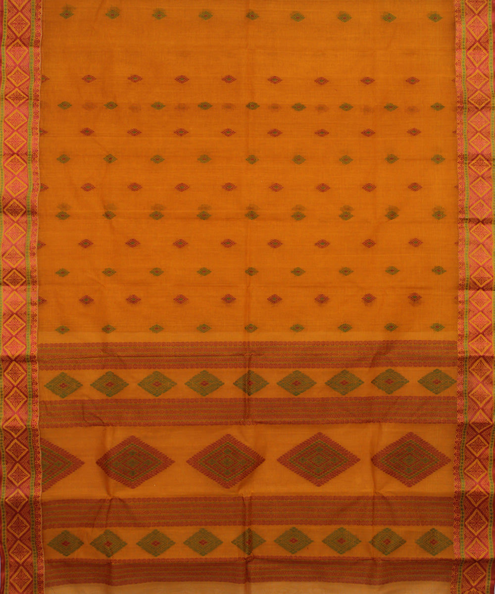 Orange cotton handloom bengal tangail saree