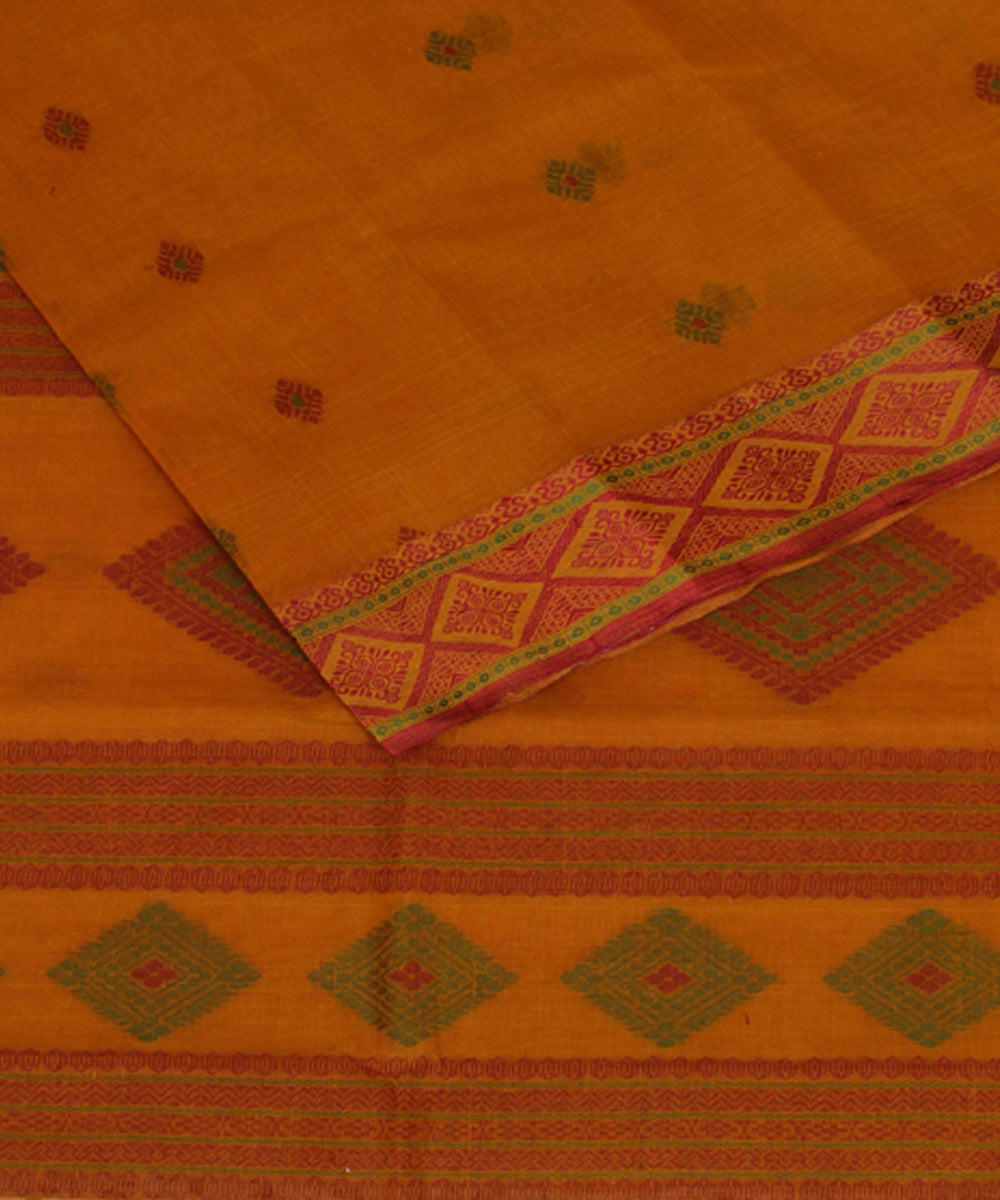 Orange cotton handloom bengal tangail saree
