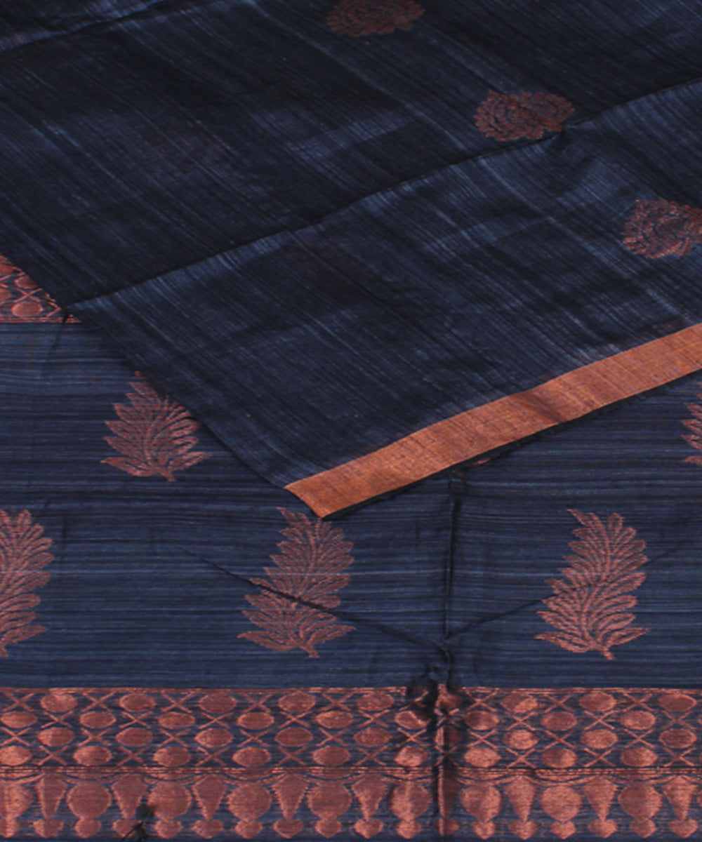 Blue grey copper bengal handloom silk saree
