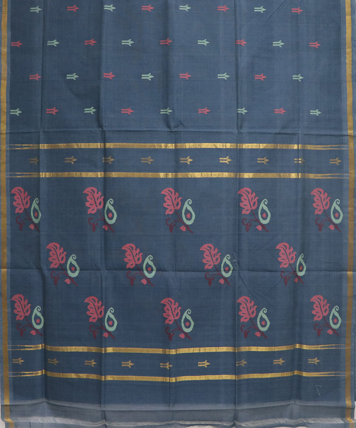 Dark grey handloom cotton uppada saree