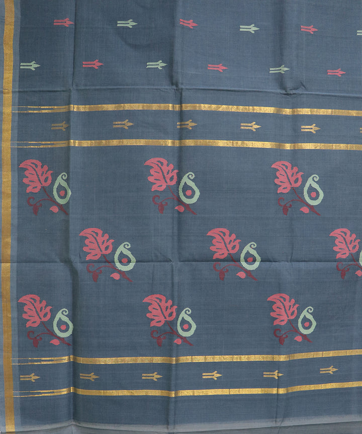 Dark grey handloom cotton uppada saree