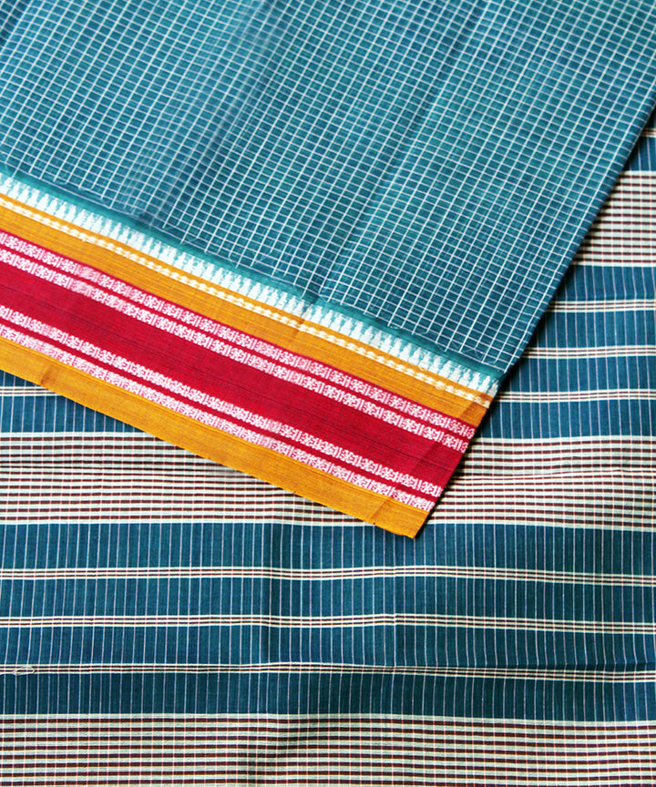 Cyan green handloom narayanpet cotton sari