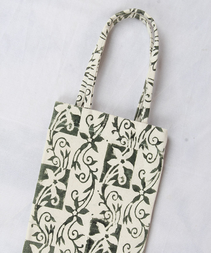 Dark green hand printed kalamkari water bottle bag