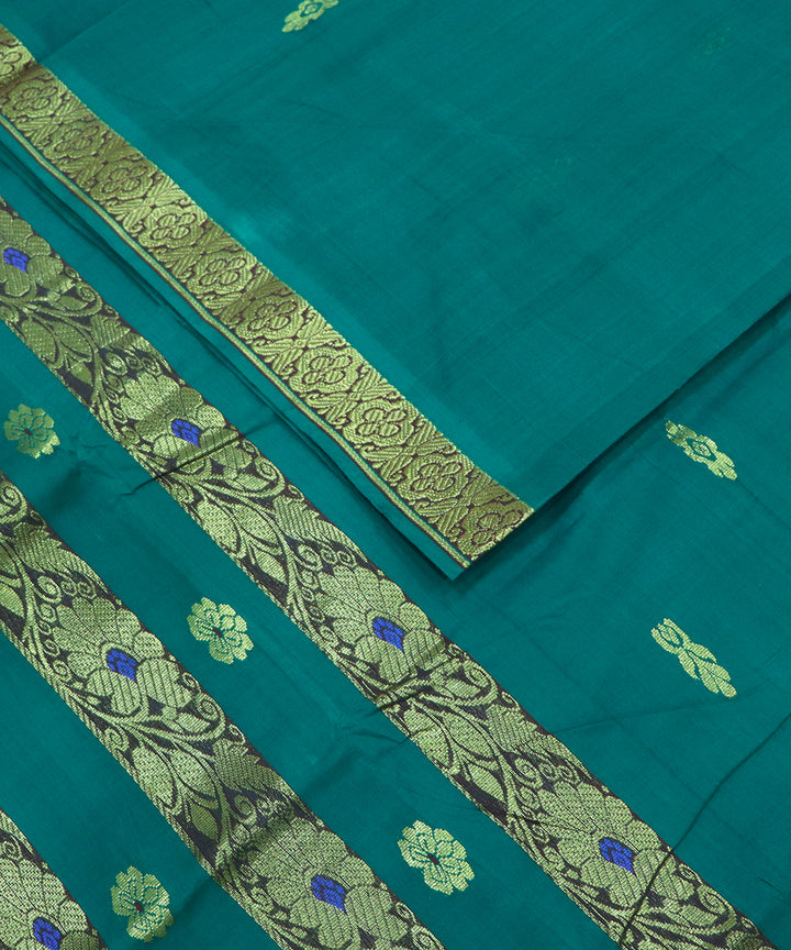 Green blue handloom cotton bandar saree