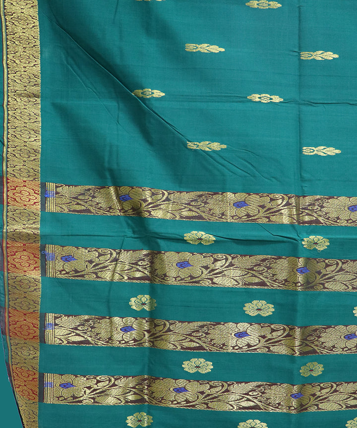 Green blue handloom cotton bandar saree