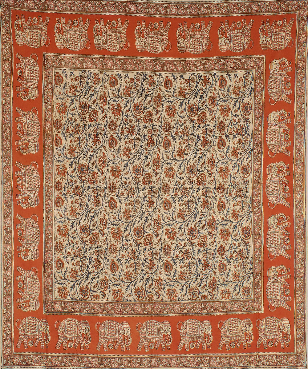 White multicolor hand printed kalamkari square scarf