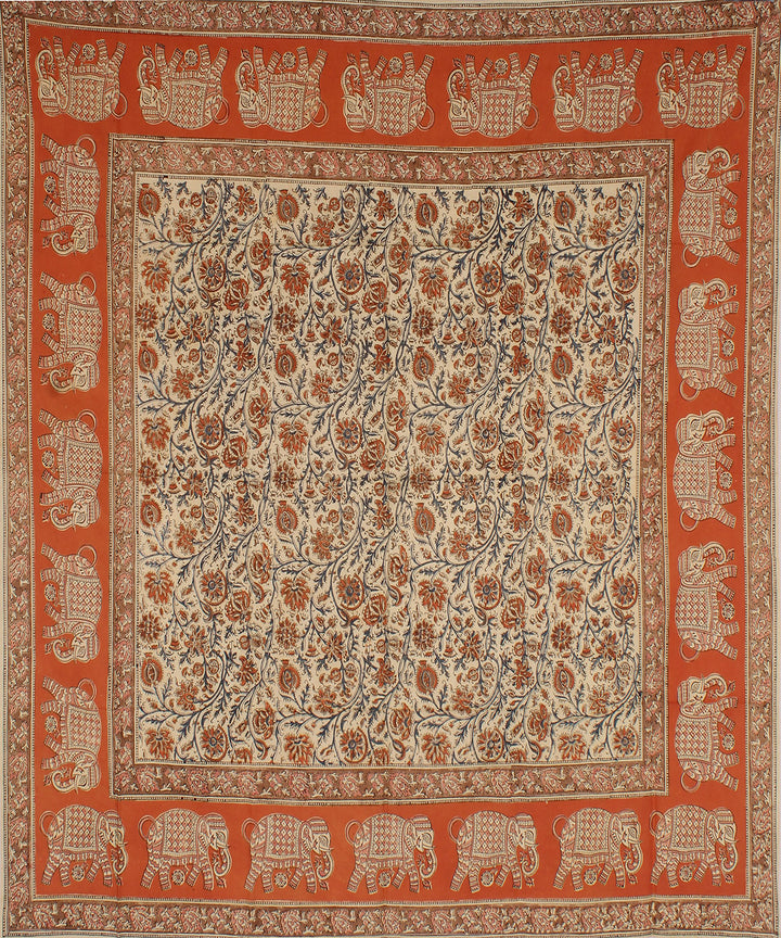 White multicolor hand printed kalamkari square scarf