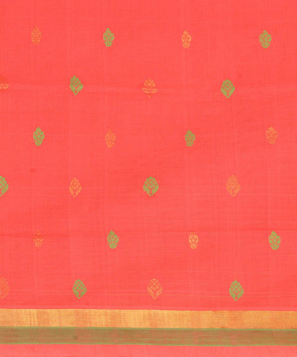 Bright peach cotton handwoven venkatagiri saree